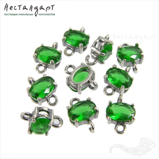 Коннектор со вставкой Mini Emerald Crystal Silver Plated 9x6 мм, изображение 4