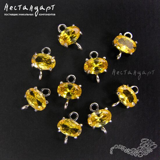 Коннектор со вставкой Mini Citrine Fianit Silver Plated 9х6 мм
