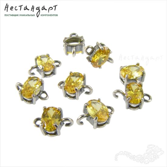 Коннектор со вставкой Mini Citrine Fianit Silver Plated 9х6 мм, изображение 3