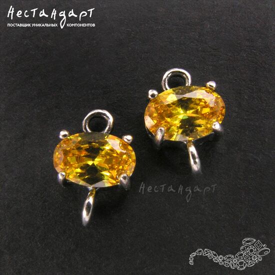 Коннектор со вставкой Mini Citrine Fianit Silver Plated 9х6 мм, изображение 4