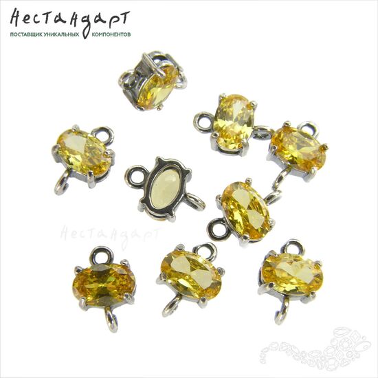 Коннектор со вставкой Mini Citrine Fianit Silver Plated 9х6 мм, изображение 5