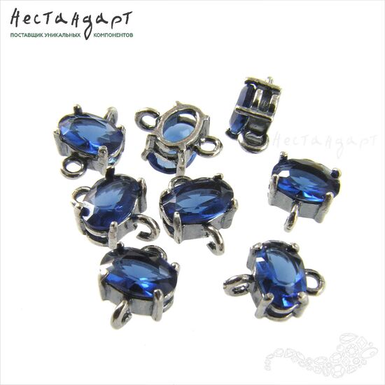 Коннектор со вставкой Mini Cobalt Crystal Silver Plated 9x6 мм