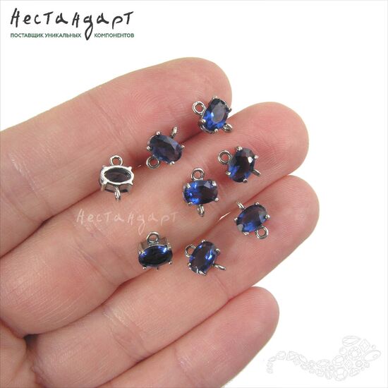 Коннектор со вставкой Mini Cobalt Crystal Silver Plated 9x6 мм, изображение 2