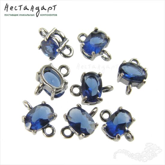 Коннектор со вставкой Mini Cobalt Crystal Silver Plated 9x6 мм, изображение 3