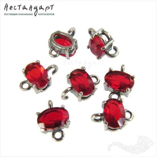Коннектор со вставкой Mini Ruby Crystal Silver Plated 9x6 мм