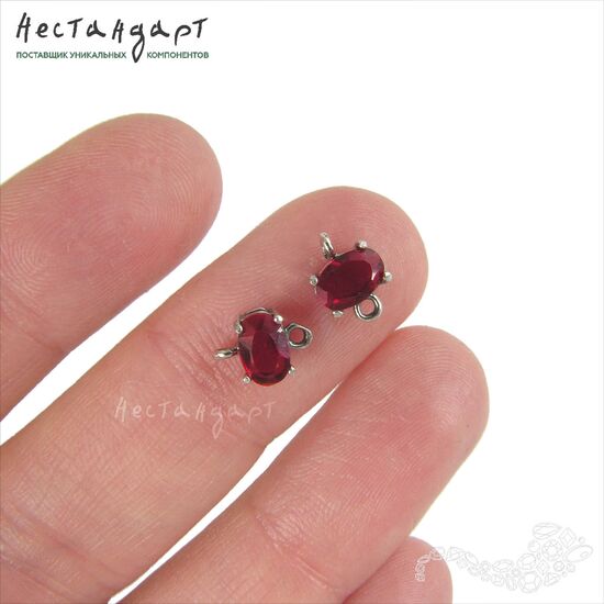 Коннектор со вставкой Mini Ruby Crystal Silver Plated 9x6 мм, изображение 2