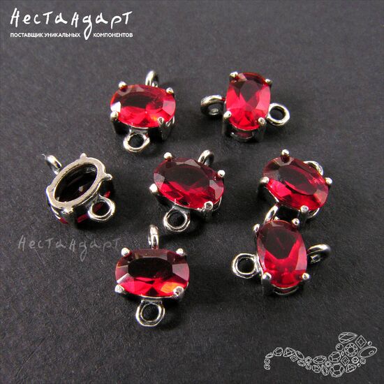 Коннектор со вставкой Mini Ruby Crystal Silver Plated 9x6 мм, изображение 3