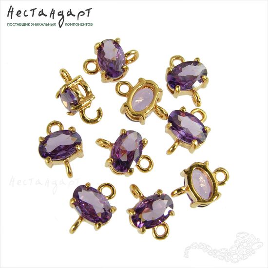 Коннектор со вставкой Mini Amethyst Fianit Gold Plated 9х6 мм