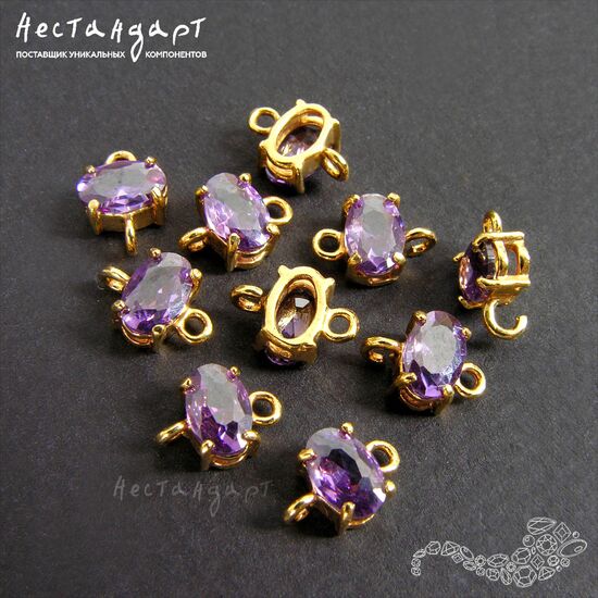 Коннектор со вставкой Mini Amethyst Fianit Gold Plated 9х6 мм, изображение 2