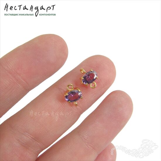 Коннектор со вставкой Mini Amethyst Fianit Gold Plated 9х6 мм, изображение 3