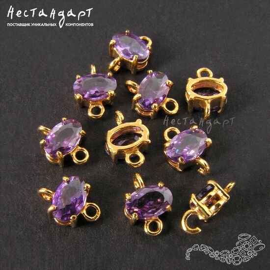 Коннектор со вставкой Mini Amethyst Fianit Gold Plated 9х6 мм, изображение 4