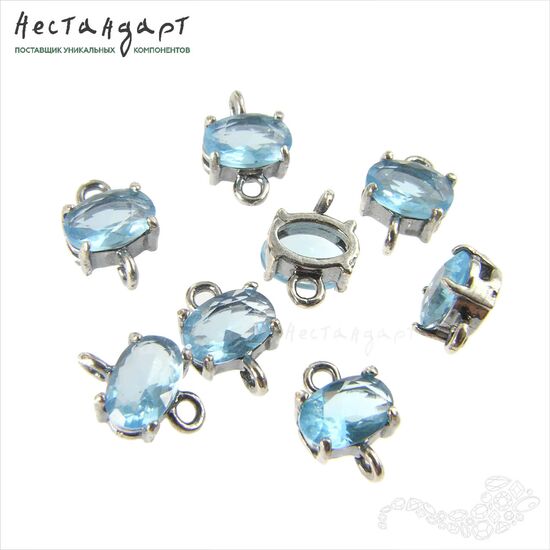 Коннектор со вставкой Mini Blue Spinel Crystal Silver Plated 9x6 мм
