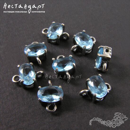 Коннектор со вставкой Mini Blue Spinel Crystal Silver Plated 9x6 мм, изображение 2