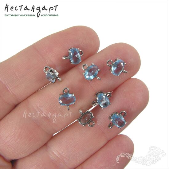 Коннектор со вставкой Mini Blue Spinel Crystal Silver Plated 9x6 мм, изображение 3