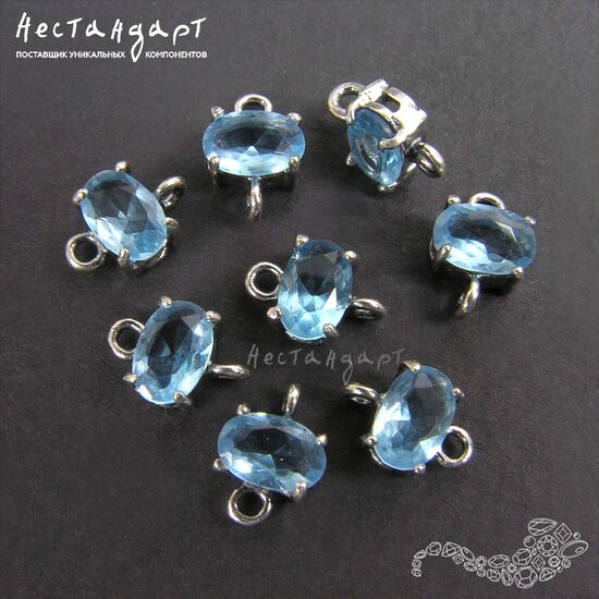 Коннектор со вставкой Mini Blue Spinel Crystal Silver Plated 9x6 мм, изображение 4