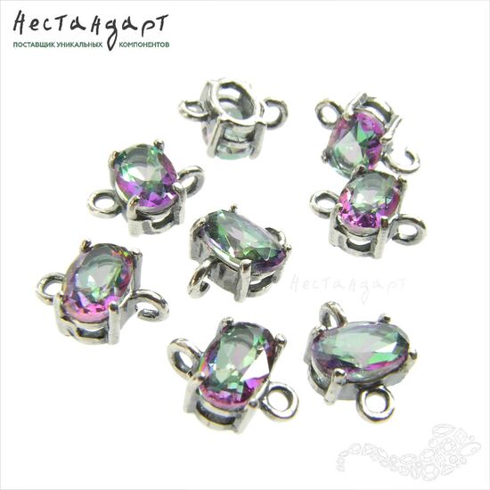 Коннектор со вставкой Mini Mystic Fianit Silver Plated 9х6 мм, изображение 4