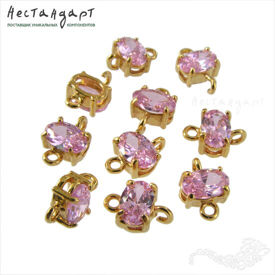 Коннектор со вставкой Mini Morganite Fianit Gold Plated 9х6 мм
