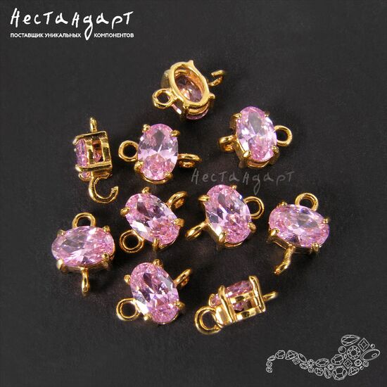 Коннектор со вставкой Mini Morganite Fianit Gold Plated 9х6 мм, изображение 3