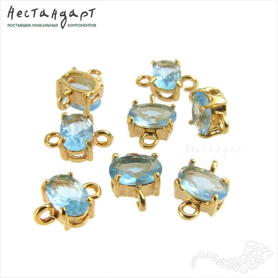 Коннектор со вставкой Mini Blue Spinel Crystal Gold Plated 9х6 мм
