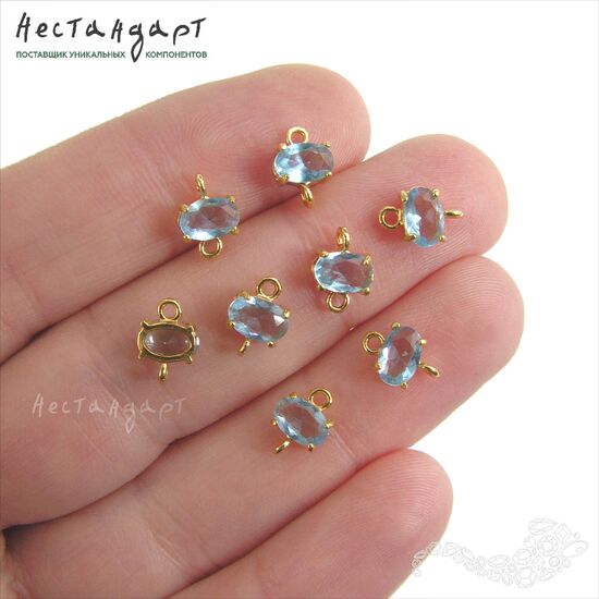 Коннектор со вставкой Mini Blue Spinel Crystal Gold Plated 9х6 мм, изображение 2
