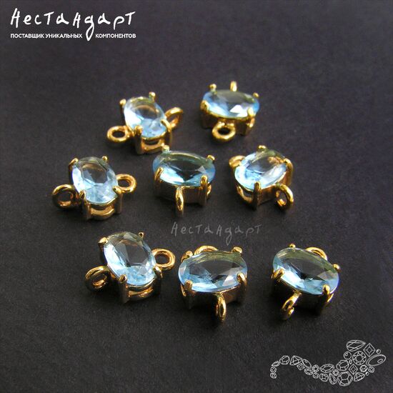Коннектор со вставкой Mini Blue Spinel Crystal Gold Plated 9х6 мм, изображение 3