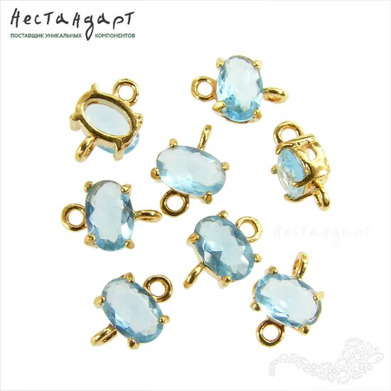 Коннектор со вставкой Mini Blue Spinel Crystal Gold Plated 9х6 мм, изображение 4