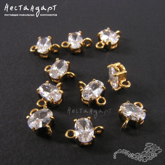 Коннектор со вставкой Mini Crystal Fianit Gold Plated 9х6 мм