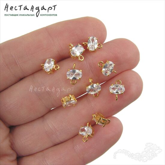 Коннектор со вставкой Mini Crystal Fianit Gold Plated 9х6 мм, изображение 2
