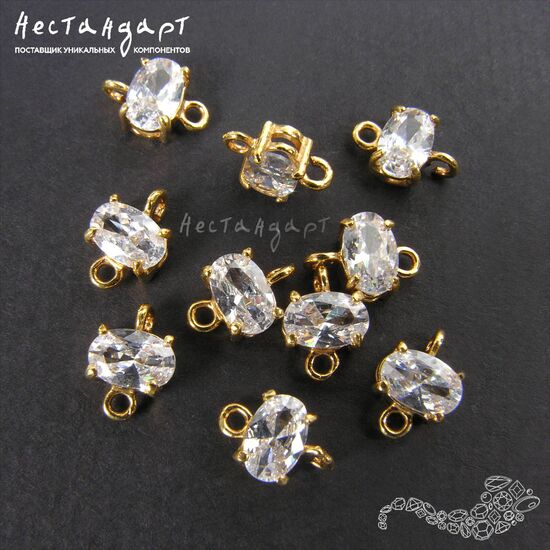 Коннектор со вставкой Mini Crystal Fianit Gold Plated 9х6 мм, изображение 3