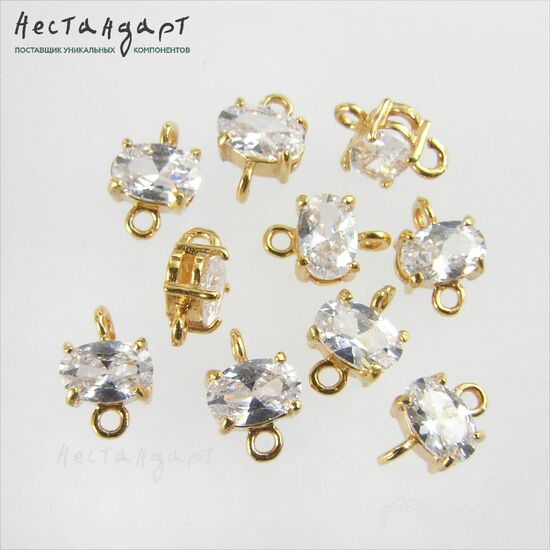 Коннектор со вставкой Mini Crystal Fianit Gold Plated 9х6 мм, изображение 4