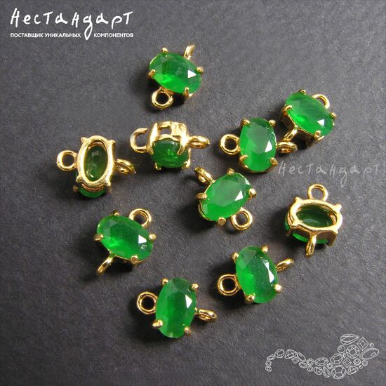 Коннектор со вставкой Mini Chrysoprase Crystal Gold Plated 9x6 мм, изображение 2