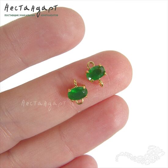 Коннектор со вставкой Mini Chrysoprase Crystal Gold Plated 9x6 мм, изображение 3