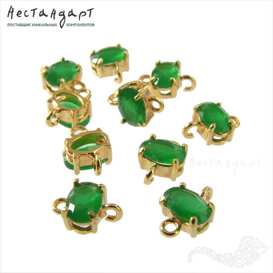 Коннектор со вставкой Mini Chrysoprase Crystal Gold Plated 9x6 мм, изображение 4