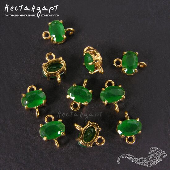 Коннектор со вставкой Mini Chrysoprase Crystal Gold Plated 9x6 мм, изображение 5