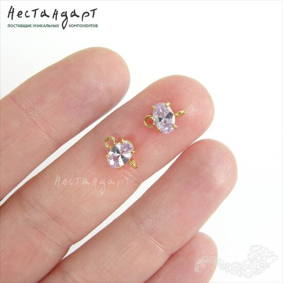 Коннектор со вставкой Lavender Fianite Gold Plated 9x6 мм, изображение 2