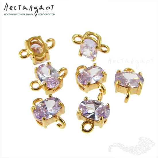 Коннектор со вставкой Lavender Fianite Gold Plated 9x6 мм, изображение 3