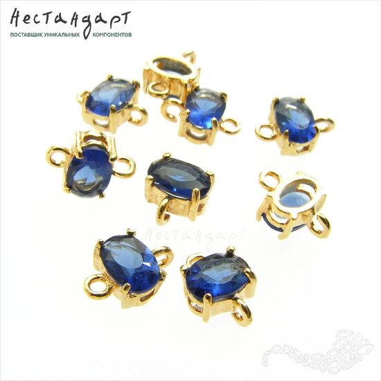 Коннектор со вставкой Mini Blue Sapphire Crystal Gold Plated 9x6 мм