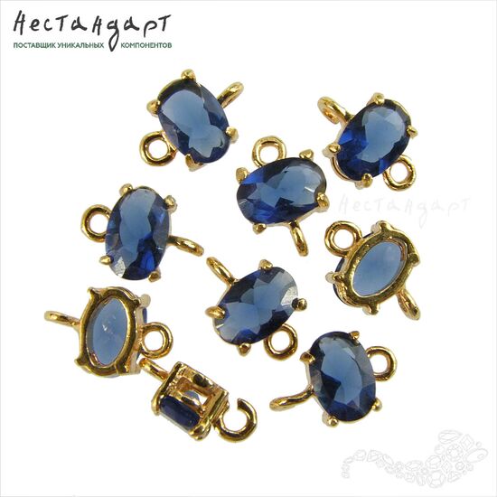 Коннектор со вставкой Mini Blue Sapphire Crystal Gold Plated 9x6 мм, изображение 2