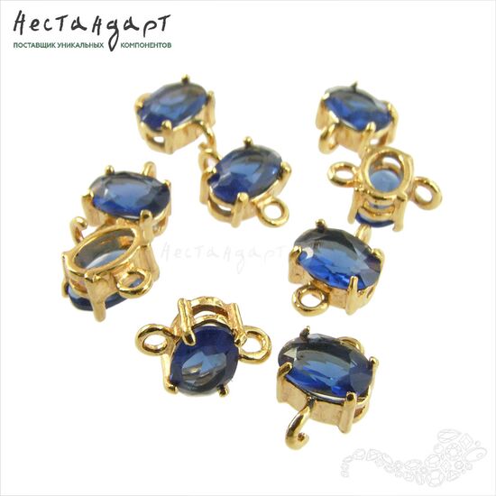 Коннектор со вставкой Mini Blue Sapphire Crystal Gold Plated 9x6 мм, изображение 4