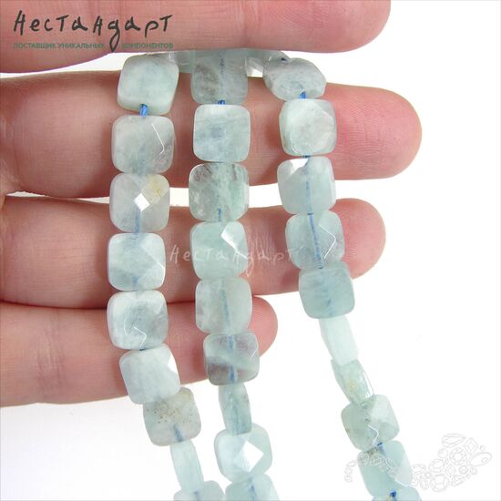 Аквамарин натуральный с огранкой Faceted Square 8,5мм, изображение 2