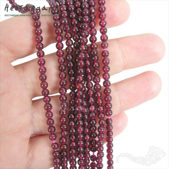 Гранат родолит натуральный 3 мм (нить 40 см), изображение 2