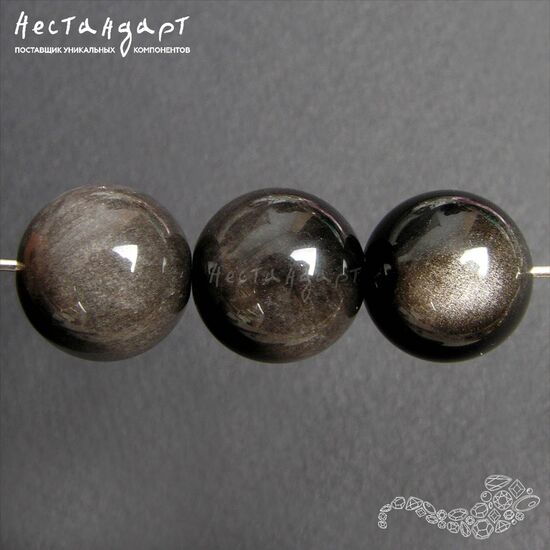 Обсидиан натуральный серебристый 12 мм, изображение 2