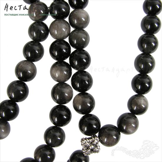 Обсидиан натуральный серебристый 12 мм, изображение 3