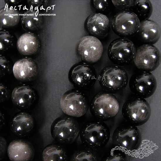 Обсидиан натуральный серебристый 12 мм, изображение 4