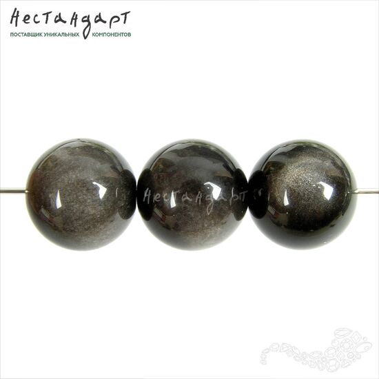 Обсидиан натуральный серебристый 12 мм, изображение 5