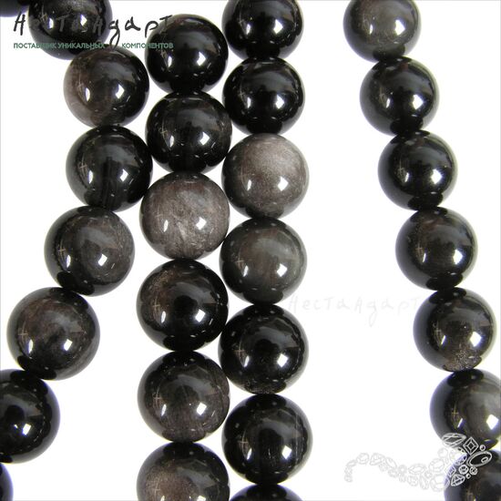 Обсидиан натуральный серебристый 12 мм, изображение 6