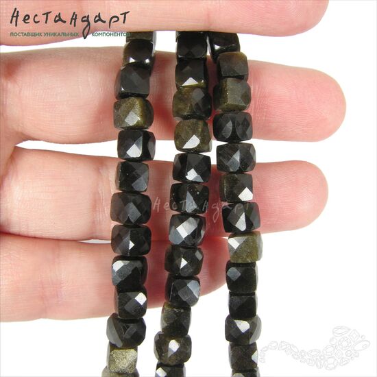 Обсидиан натуральный золотистый Cube 6 мм, изображение 2