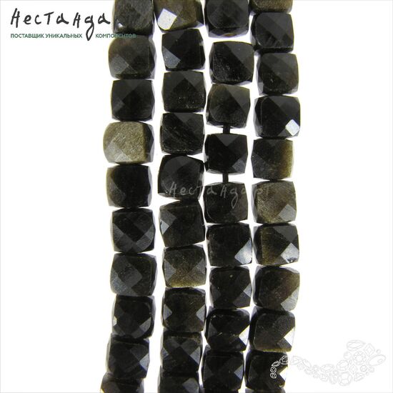 Обсидиан натуральный золотистый Cube 6 мм, изображение 4