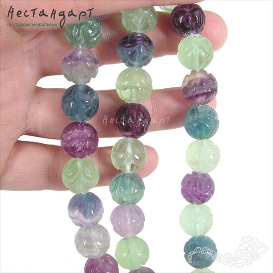 Флюорит натуральный резной Rainbow Lotus 12 мм, изображение 2