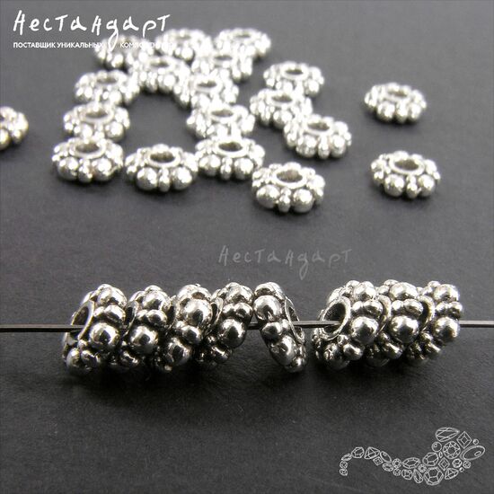 Бусина рондель Bali Daisy Silver 6 мм (уп.20 шт.)